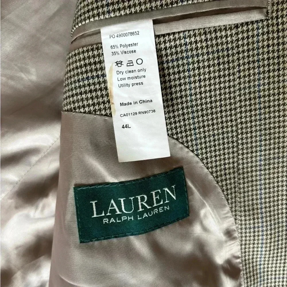 Lauren Ralph Lauren Blazer Men’s 44 L Brown Houndstooth Two Button Notched